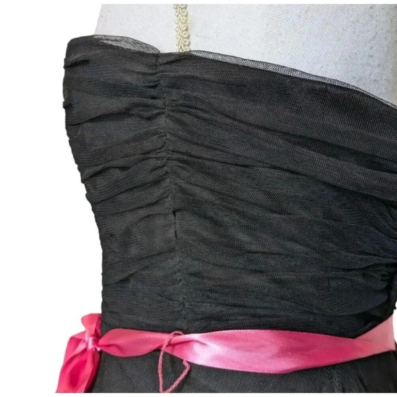 Cache VTG 90s Y2K Black Strapless Tulle Mesh Handkerchief Hem Dress Ruched Goth - Picture 5 of 8
